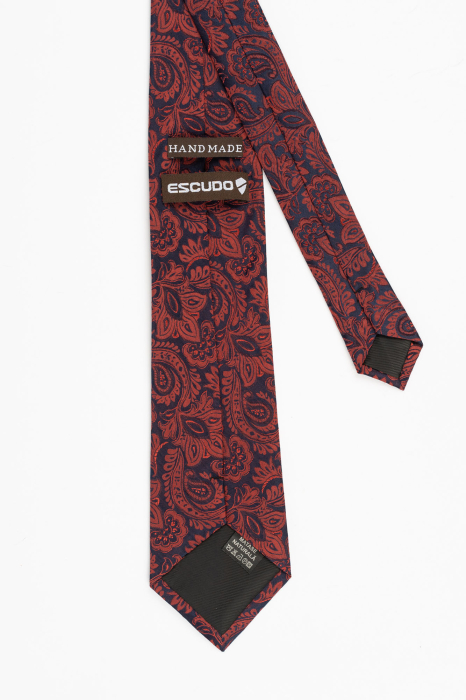 Cravata matase bleumarin cu motive florale visinii [3]