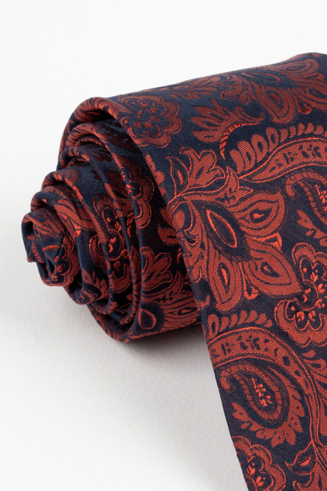Cravata matase bleumarin cu motive florale visinii [2]