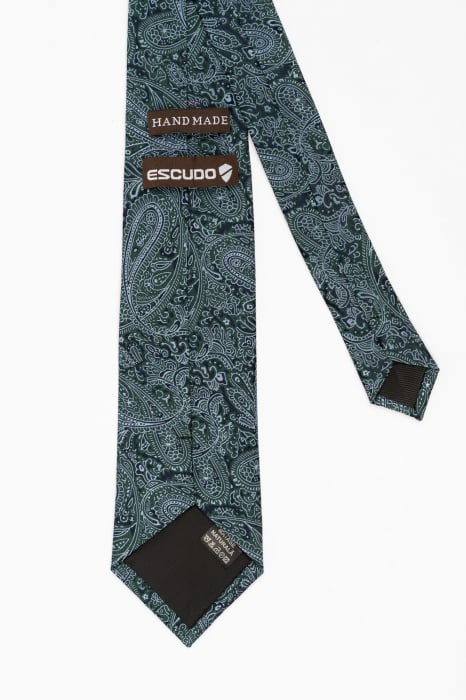 Cravata matase cu imprimeu paisley verde si gri [2]