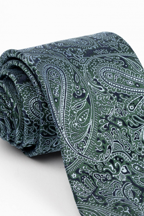 Cravata matase cu imprimeu paisley verde si gri [3]
