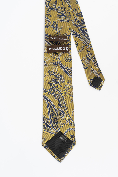 Cravata matase galbena cu paisley bleumarin [3]