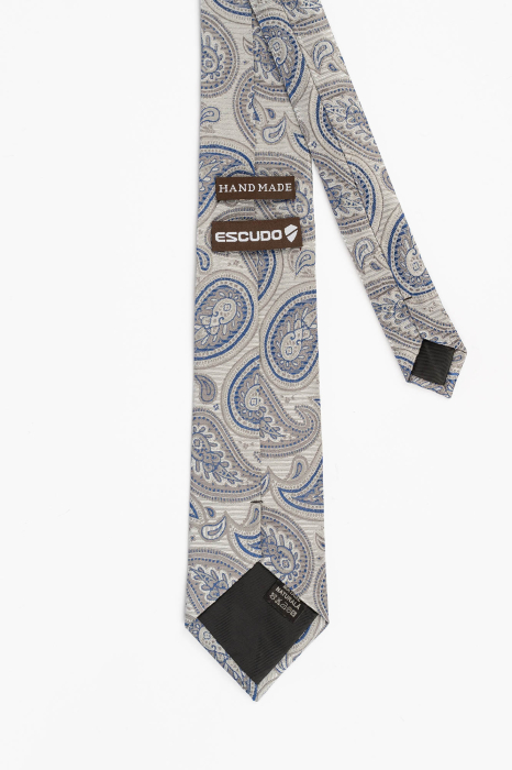 Cravata matase gri cu paisley bleumarin [2]