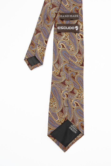 Cravata matase maro cu imprimeu floral galben [3]