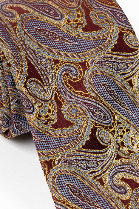 Cravata matase maro cu imprimeu floral galben [2]