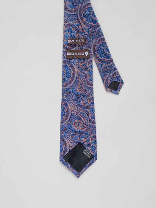 Cravata matase model floral bleumarin cu portocaliu [3]
