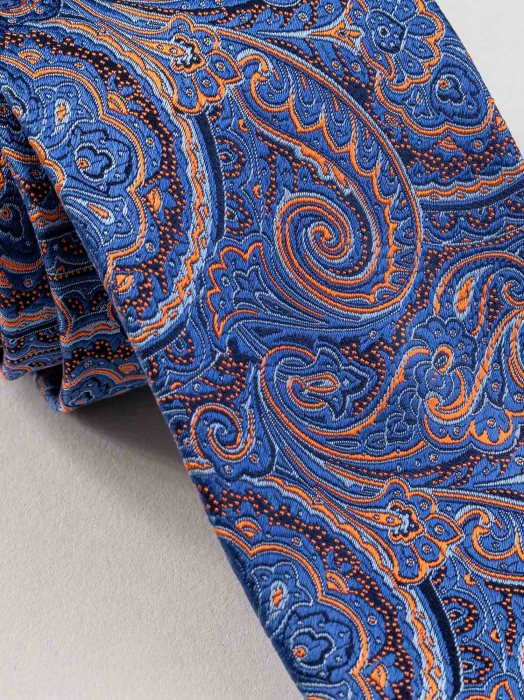 Cravata matase model floral bleumarin cu portocaliu [2]