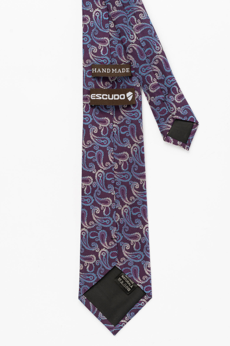 Cravata matase mov cu imprimeu paisley bleu si crem [2]