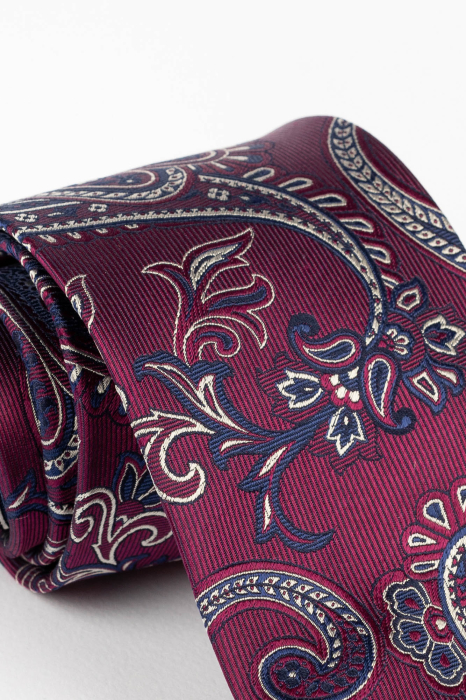 Cravata matase mov pruna cu paisley bleumarin si gri [2]