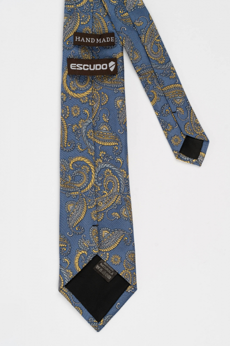 Cravata matase naturala albastra cu imprimeu galben [3]