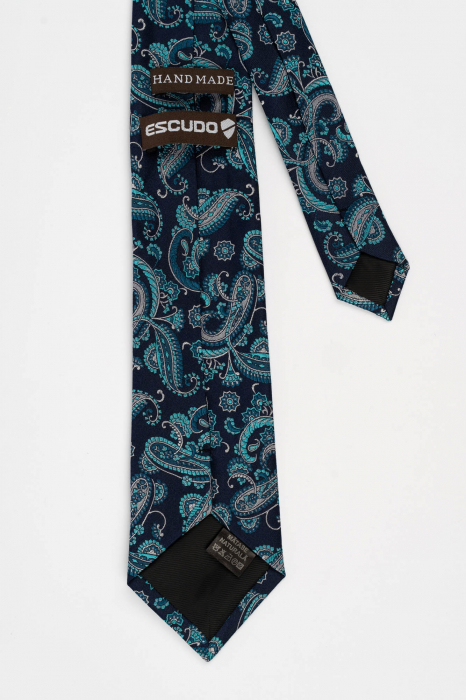 Cravata matase naturala bleumarin cu imprimeu floral turcoaz si gri [3]