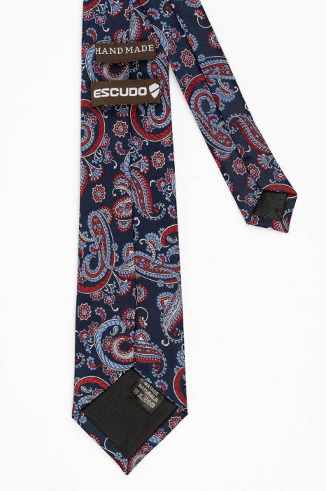 Cravata matase naturala bleumarin cu imprimeu gri si rosu [3]