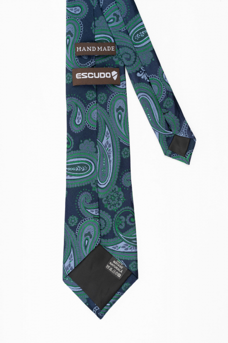 Cravata matase naturala navy cu imprimeu paisley verde si bleu [3]