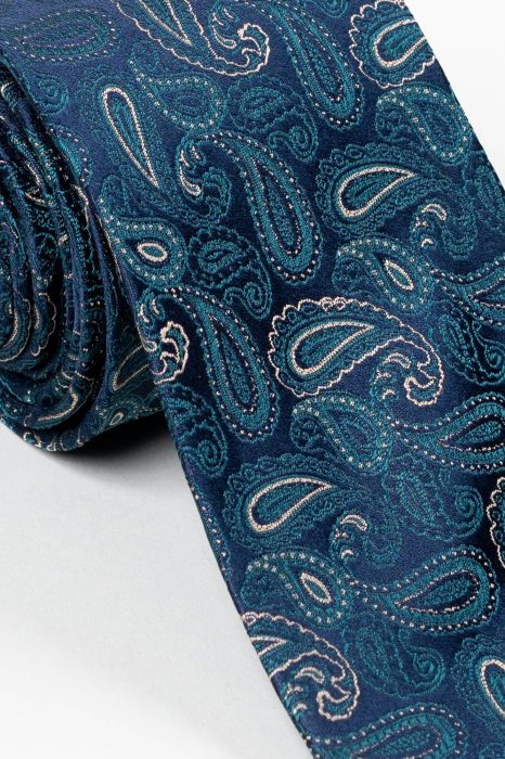 Cravata matase naturala bleumarin cu imprimeuri [3]