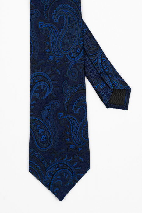 Cravata matase naturala navy cu imprimeu paisley negru si albastru [3]