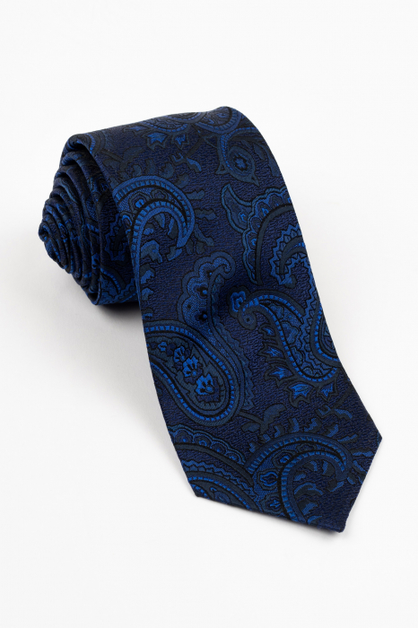 Cravata matase naturala navy cu imprimeu paisley negru si albastru [1]