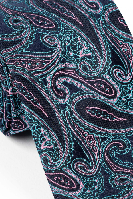 Cravata matase naturala cu imprimeuri turcoaz si roz [3]