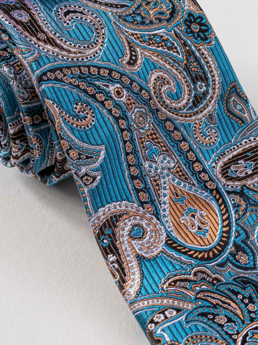 Cravata matase naturala model floral albastra [2]