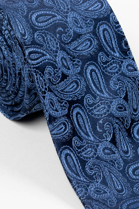 Cravata matase naturala model paisley bleumarin [2]