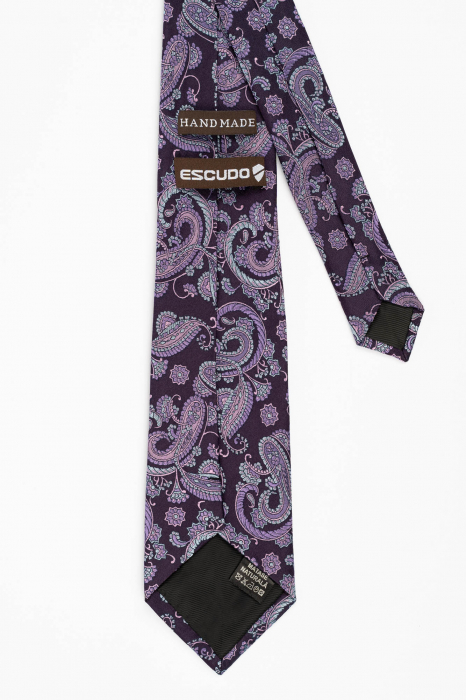 Cravata matase naturala mov cu imprimeu paisley [2]
