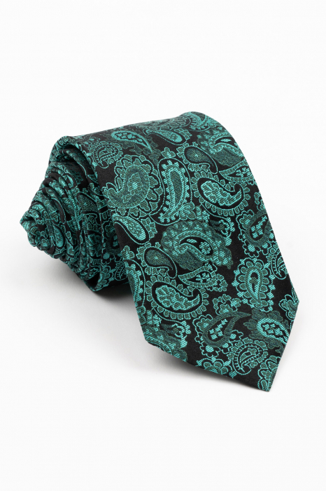 Cravata matase naturala neagra cu imprimeu paisley verde [1]