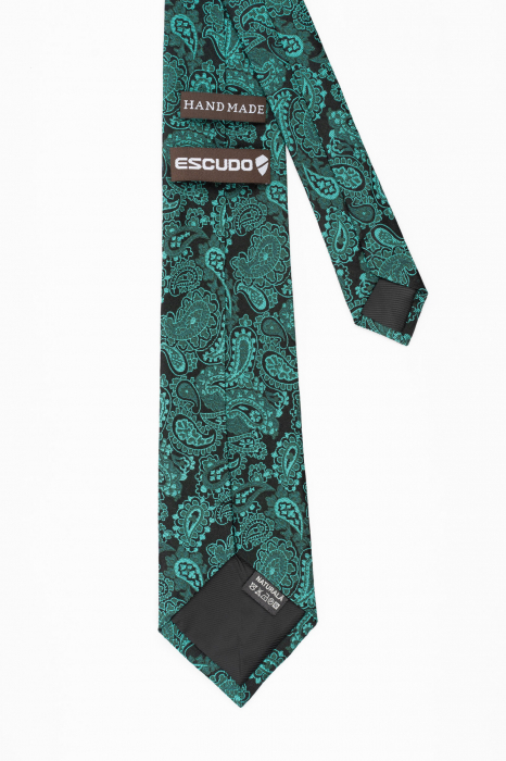 Cravata matase naturala neagra cu imprimeu paisley verde [3]