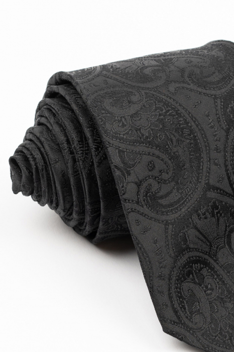 Cravata matase naturala neagra cu imprimeu paisley negru [2]