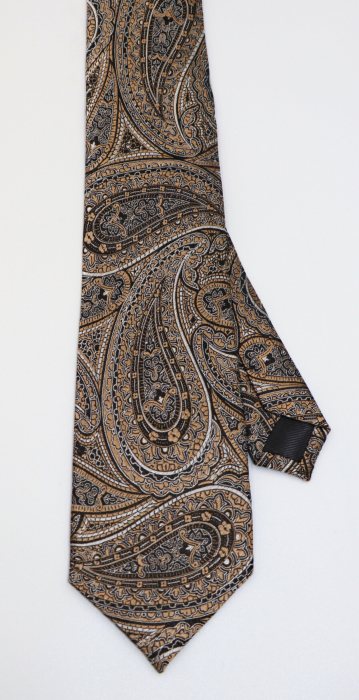 Cravată mătase naturală neagră cu paisley auriu [2]