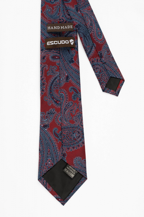 Cravata matase naturala visinie cu model paisley bleu si bleumarin [3]
