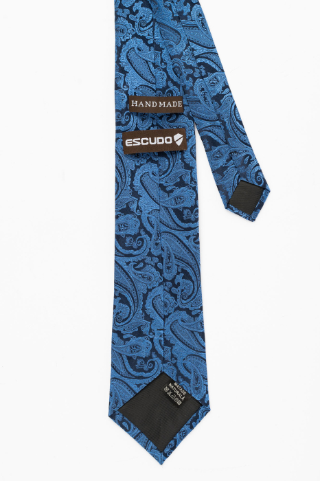 Cravata matase neagra cu imprimeu paisley albastru [2]