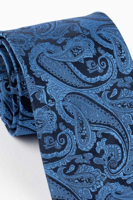 Cravata matase neagra cu imprimeu paisley albastru [3]