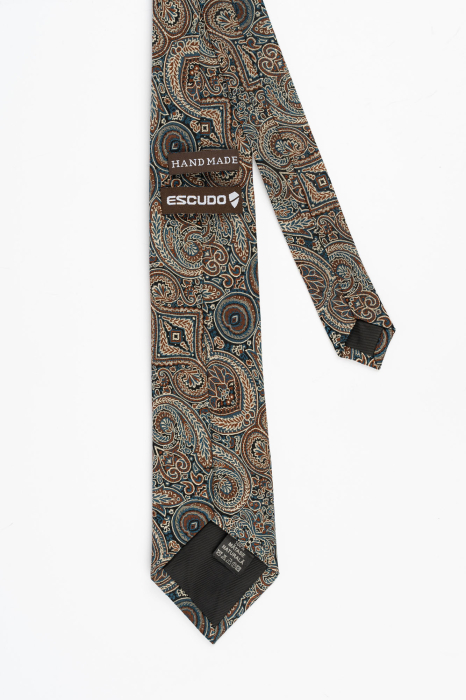 Cravata matase neagra cu imprimeu paisley auriu si maro [2]