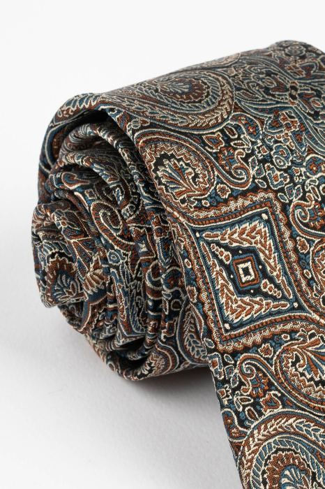 Cravata matase neagra cu imprimeu paisley auriu si maro [3]