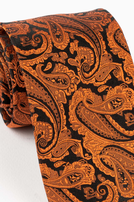 Cravata matase neagra cu imprimeu paisley caramiziu [2]
