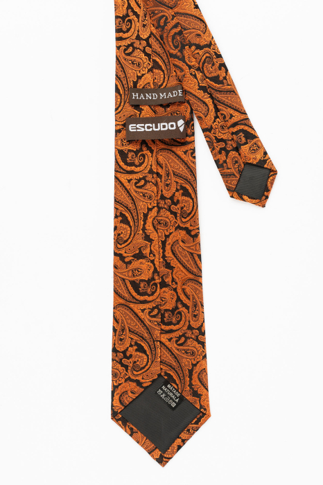 Cravata matase neagra cu imprimeu paisley caramiziu [3]