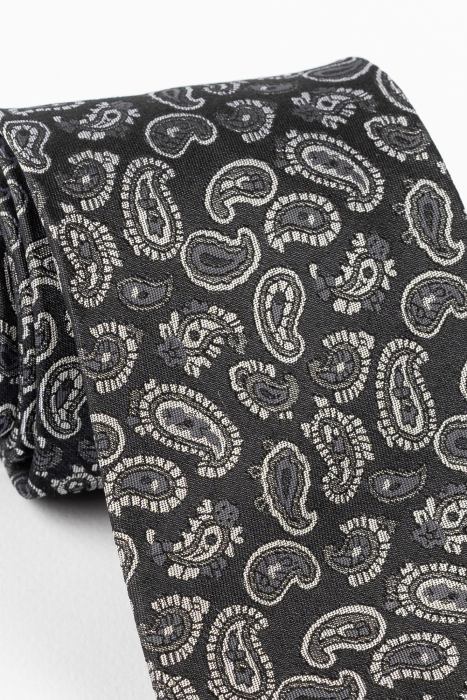 Cravata matase neagra cu imprimeu paisley gri [3]