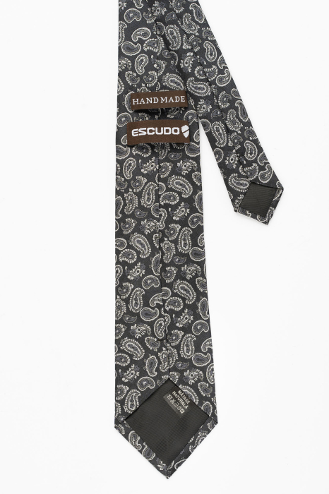 Cravata matase neagra cu imprimeu paisley gri [2]