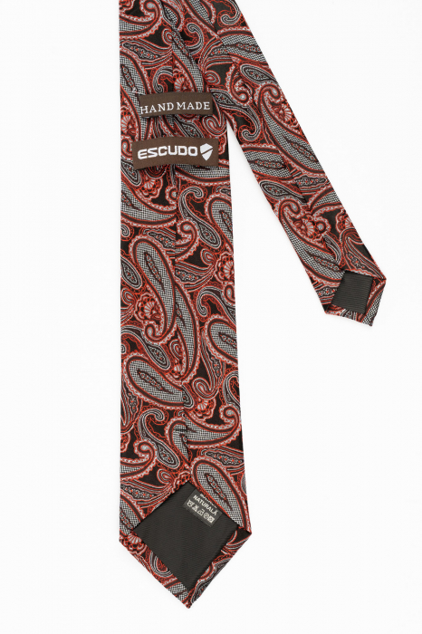 Cravata matase neagra cu imprimeu paisley gri si rosu [3]