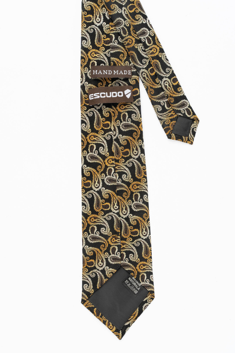 Cravata matase neagra cu imprimeu paisley maro [3]
