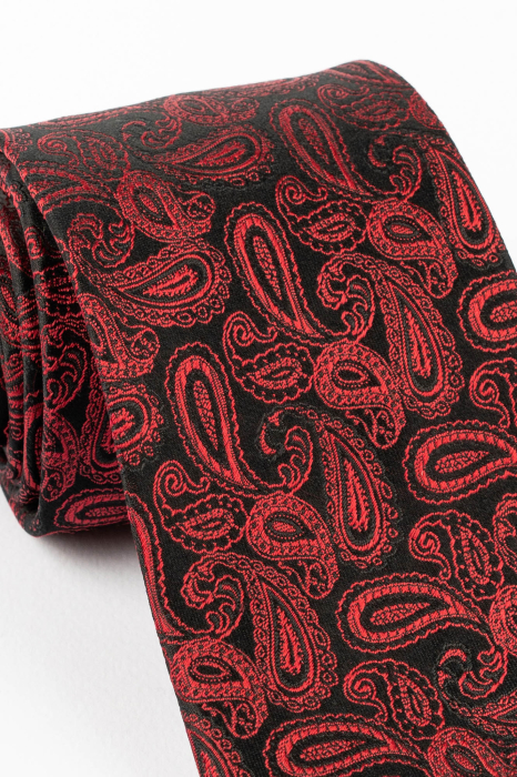 Cravata matase neagra cu imprimeu paisley rosu [2]
