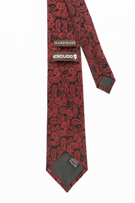 Cravata matase neagra cu imprimeu paisley rosu [3]