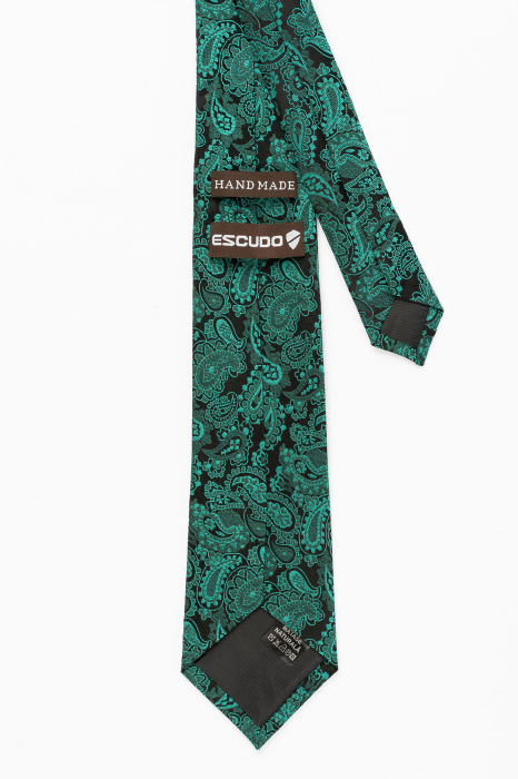Cravata matase neagra cu imprimeu paisley verde [3]