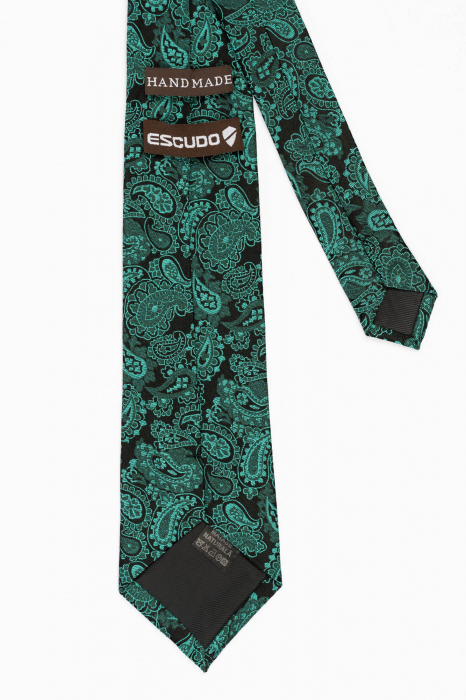Cravata matase neagra cu imprimeu paisley verde [3]
