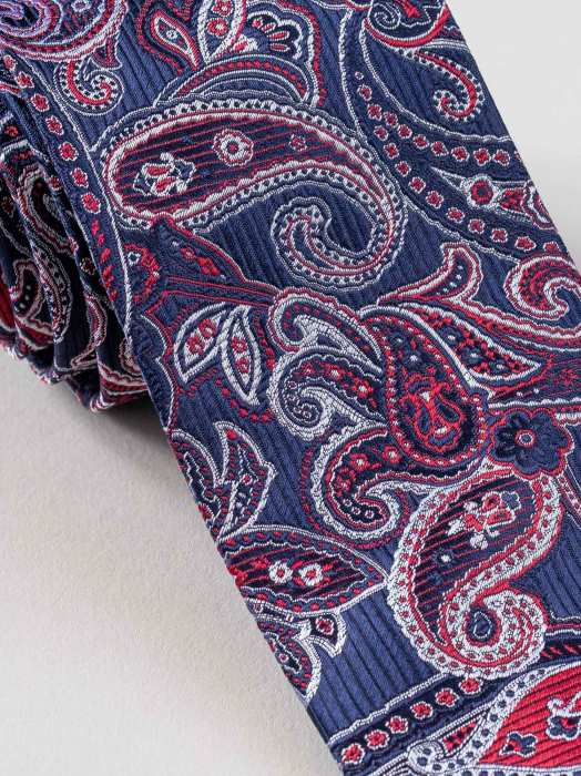 Cravata matase tesuta bleumarin cu rosu [2]