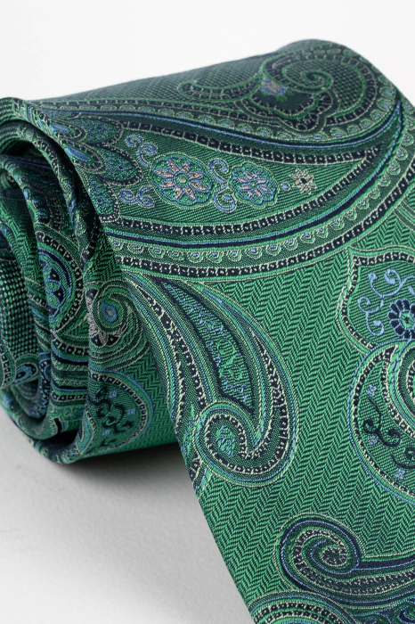 Cravata matase verde cu model floral bleumarin [3]