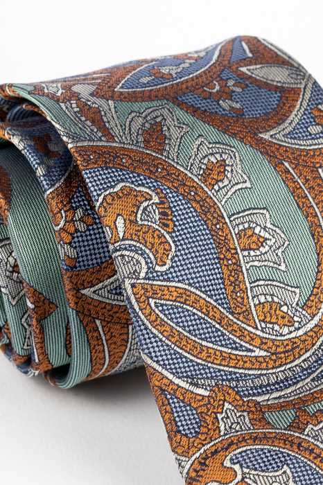 Cravata matase verde deschis cu model floral maro si bleu [3]