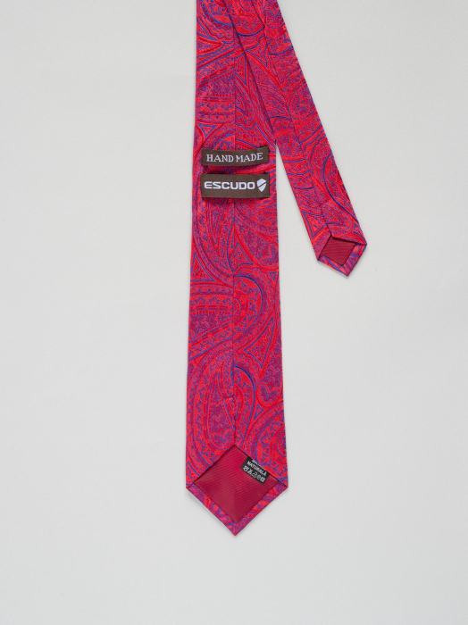 Cravata rosie din matase naturala cu model floral albastru [3]