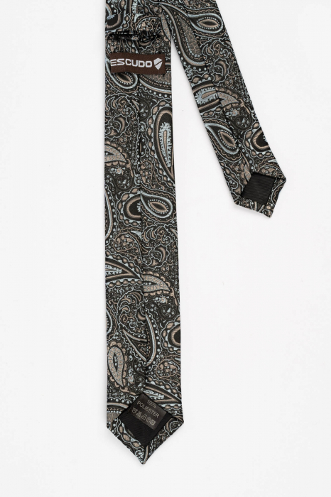 Cravata ingusta neagra cu imprimeu paisley maro si bleu [3]