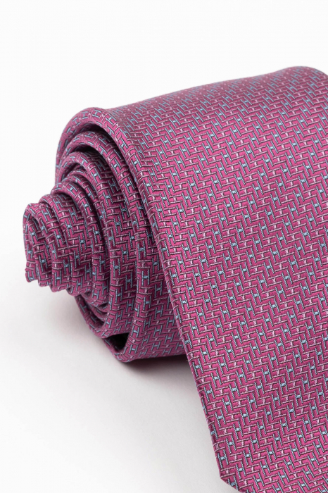 Cravata fucsia cu insertie geometrica bleu si roz [2]