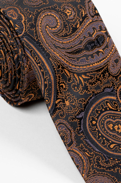 Cravata neagra matase naturala cu imprimeuri aurii [3]