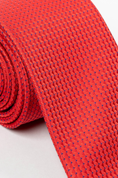 Cravata rosie cu picouri bleumarin [3]